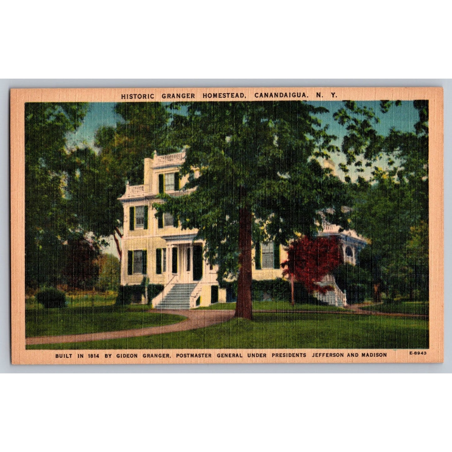 Canandaigua NY New York Granger Homestead White Border Postcard Wm Jubb Co