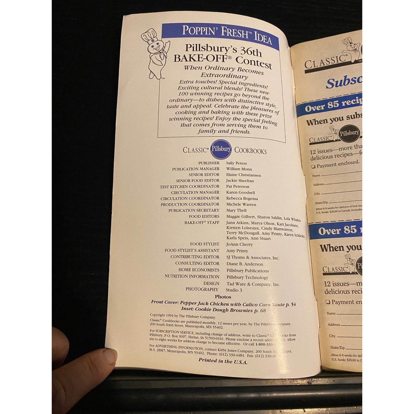 Pillsbury Classic Cookbook Booklet 1994 Bake-Off 36th Contest Edition