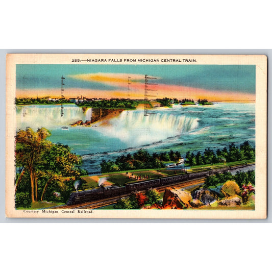 Niagara Falls MI Michigan Central Train Scenic View 1937 White Border Postcard