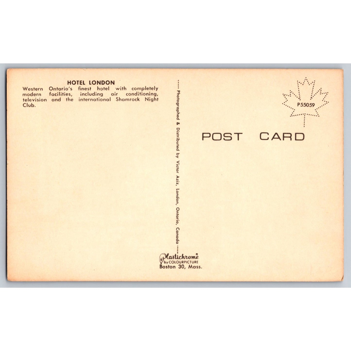 Ontario Canada Hotel London Shamrock Night Club Chrome Postcard Plastichrome