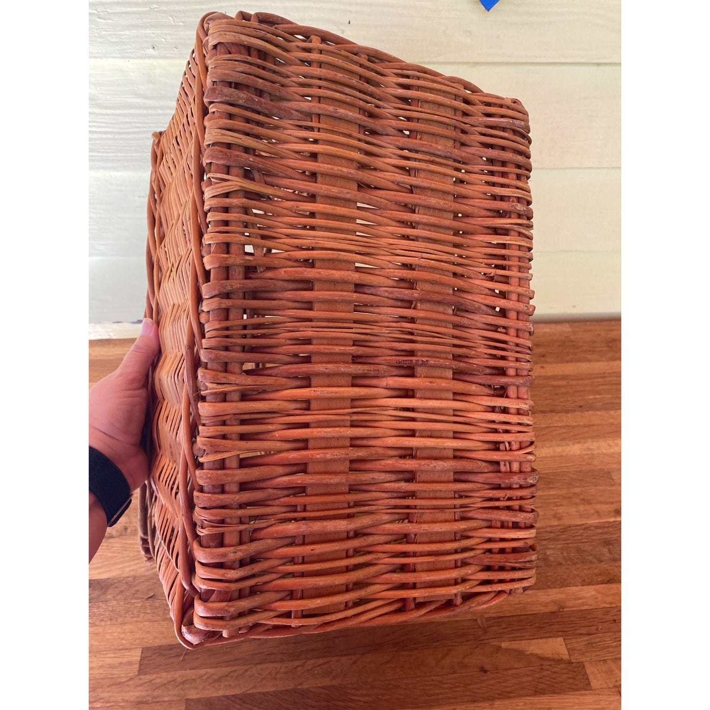 Wicker Basket With Dividers & Handle - 15 1/4" X 15 1/4" - 6 Wine Bottles Rustic Storage Or Picnic Organizer