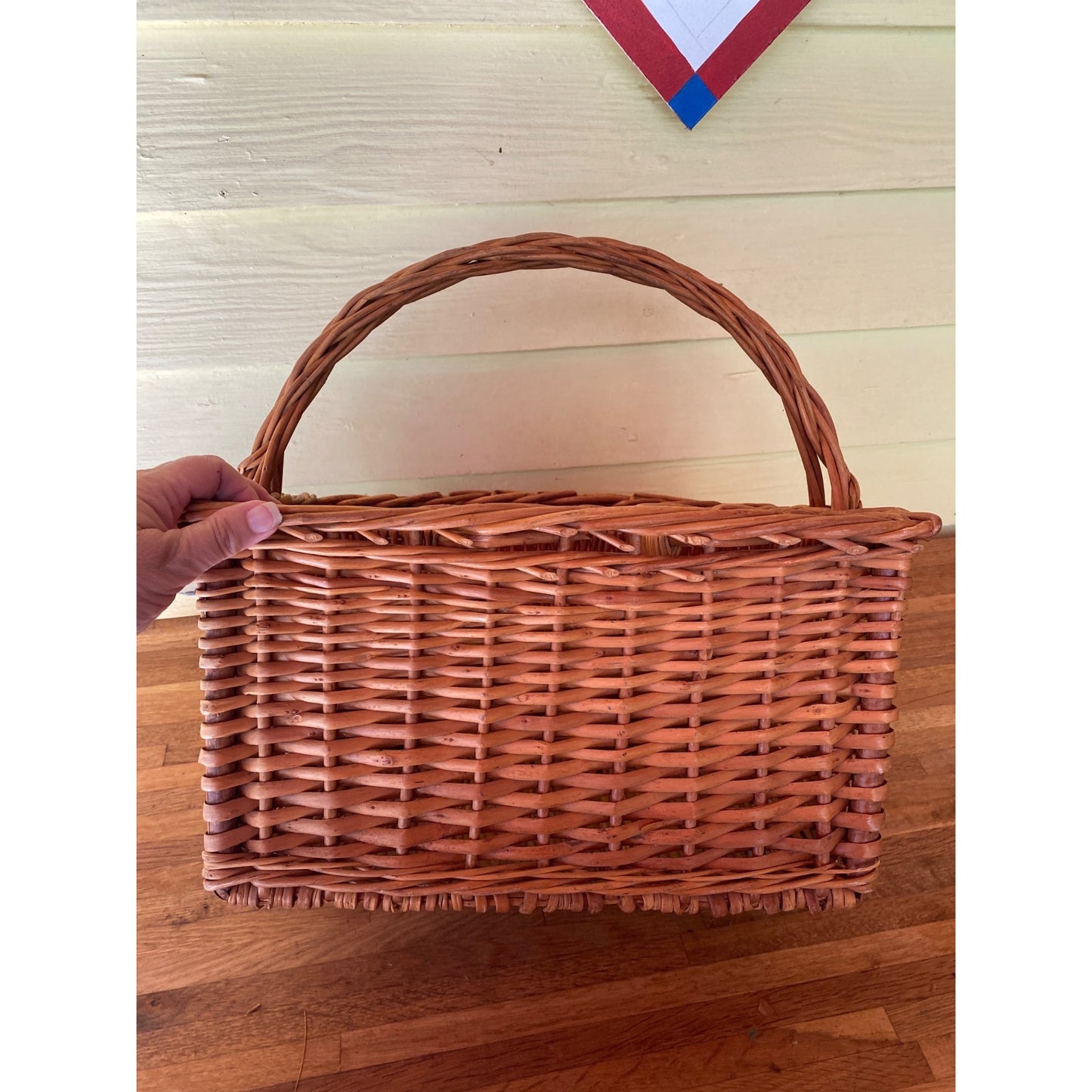 Wicker Basket With Dividers & Handle - 15 1/4" X 15 1/4" - 6 Wine Bottles Rustic Storage Or Picnic Organizer