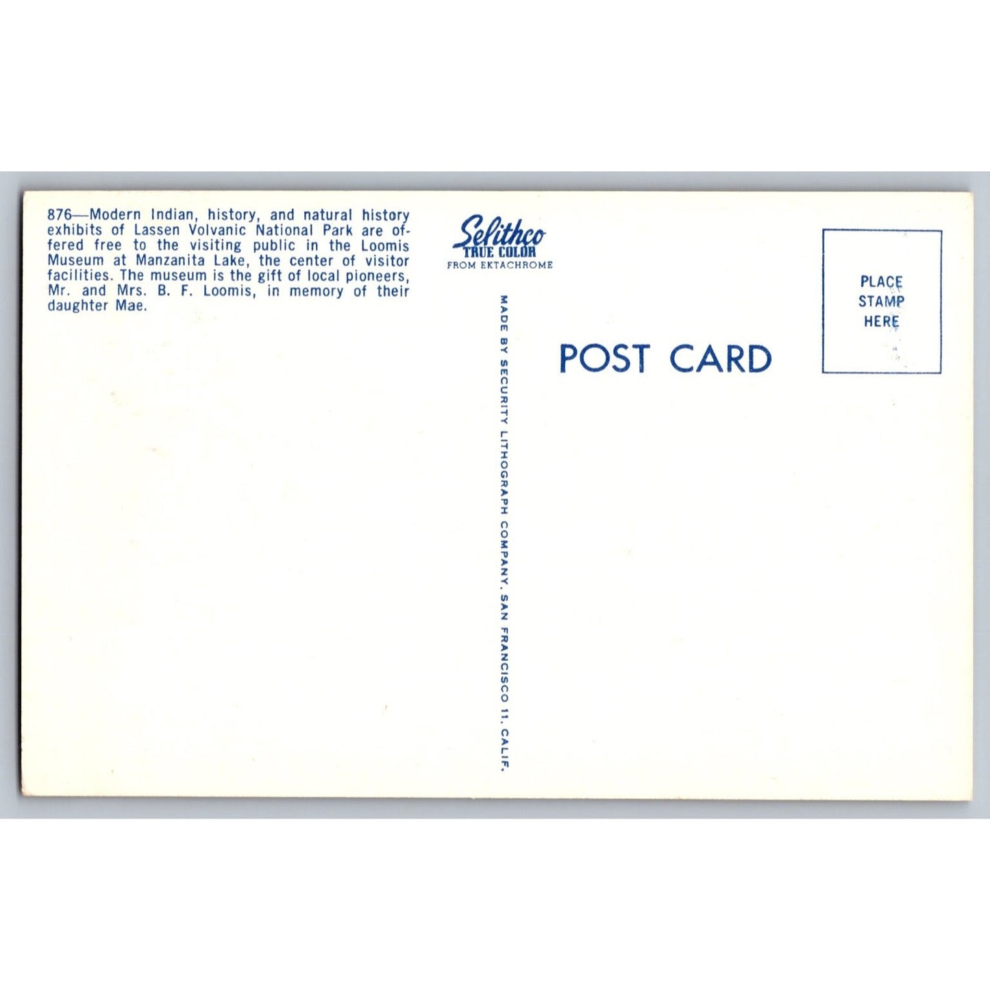 Shingletown CA California Loomis Museum Lassen Volcanic National Park Postcard