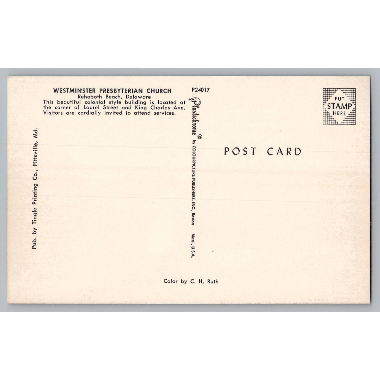 Rehoboth Beach DE Delaware Westminster Presbyterian Church Chrome Postcard