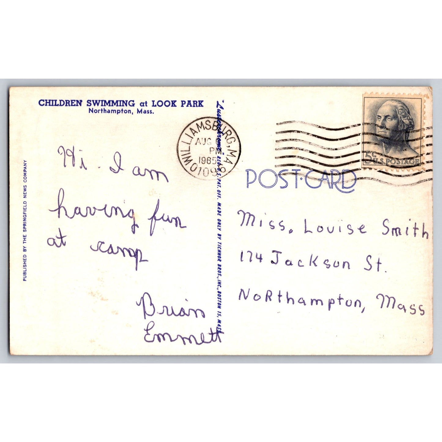 North Hampton MA Massachusetts Children Swimming Look Park 1965 Chrome Postcard