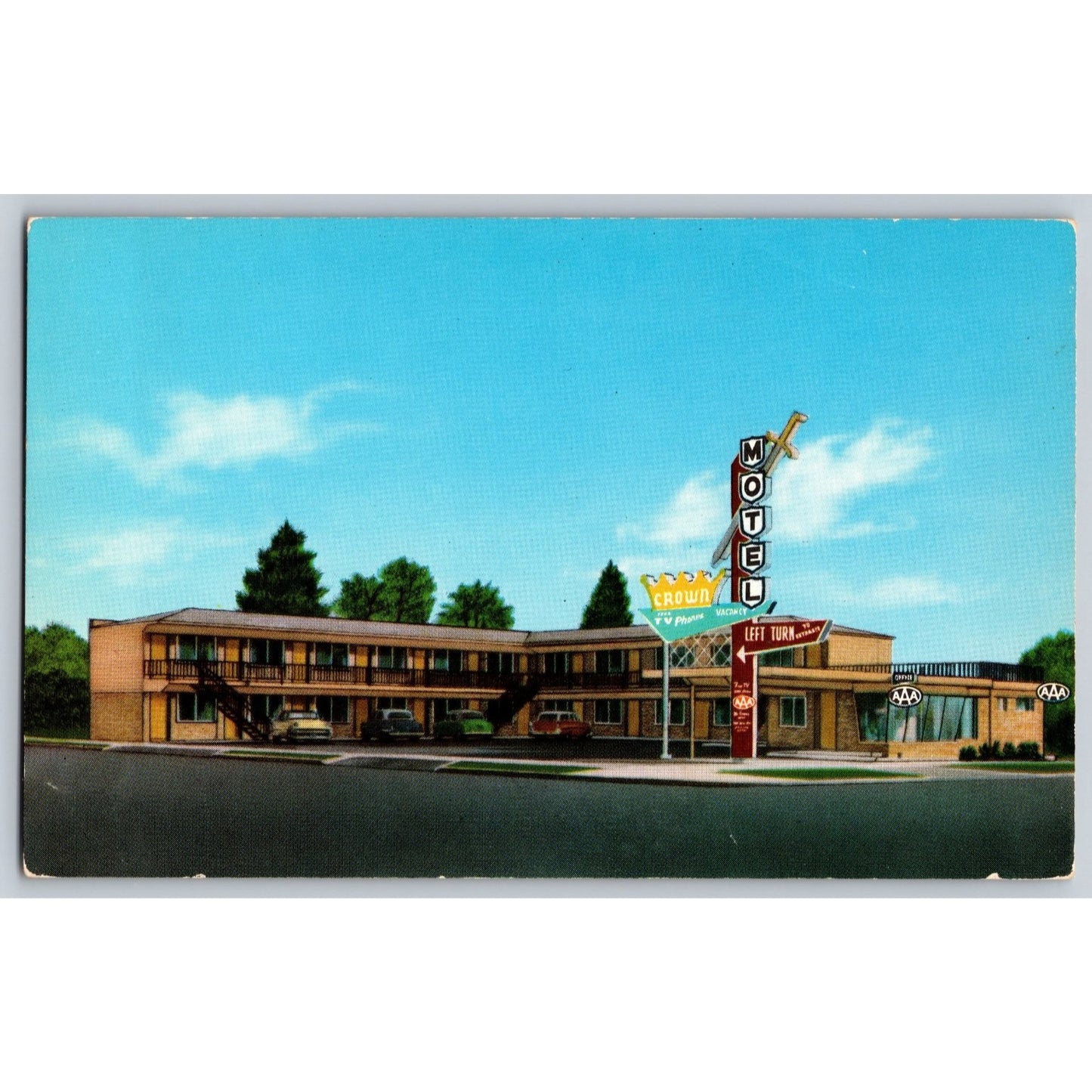Portland OR Oregon Crown Motel Retro Neon Sign Chrome Postcard Unused
