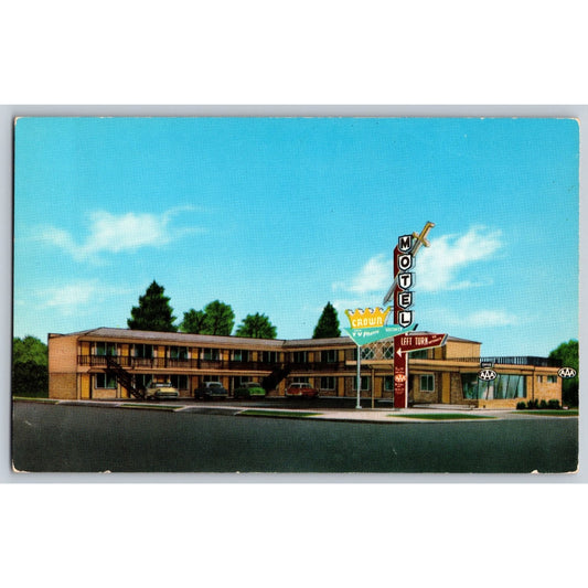 Portland OR Oregon Crown Motel Retro Neon Sign Chrome Postcard Unused