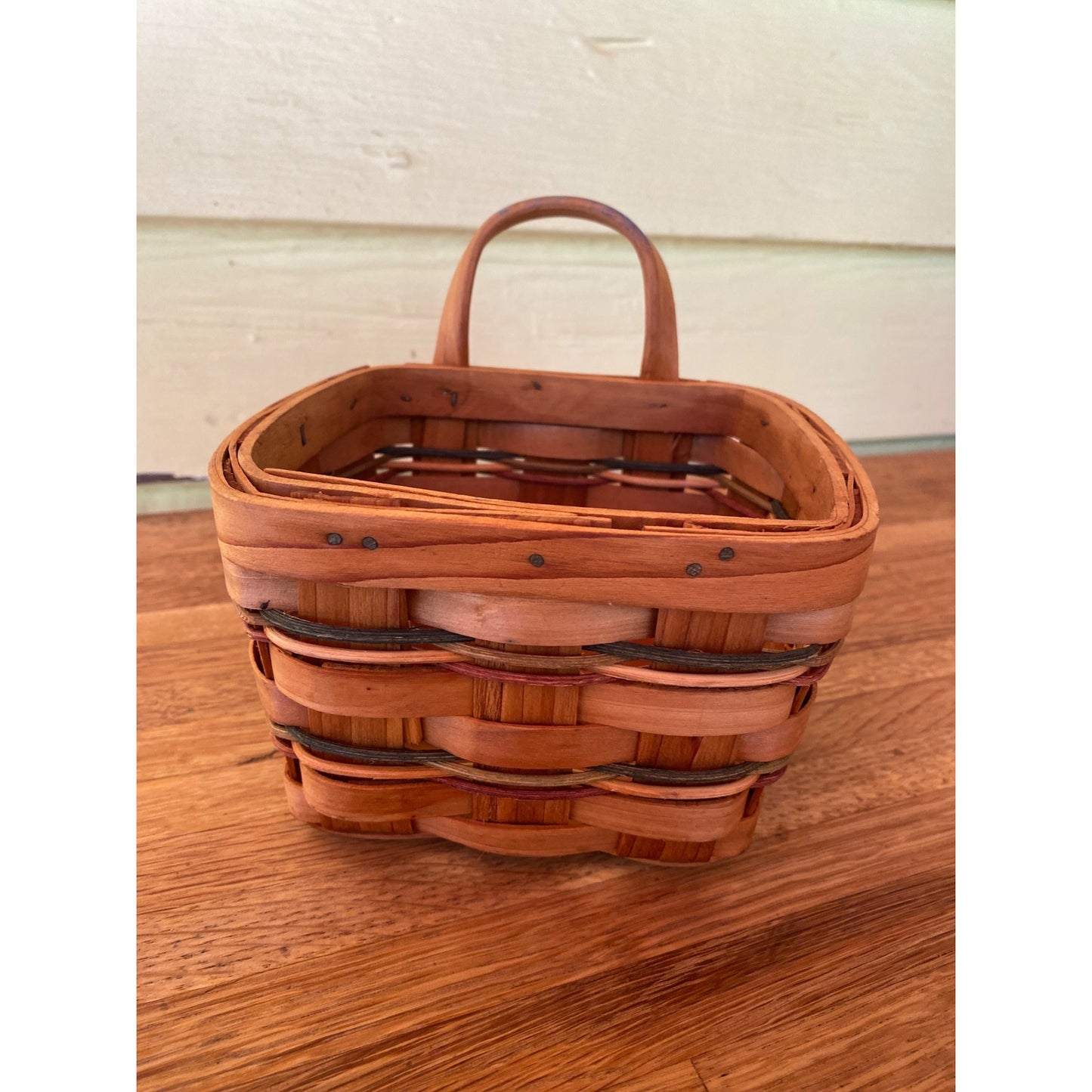Handwoven Small Wooden Basket With Handle - Rustic & Durable - 5.5"x5.5"x5.5" - Natural Woven Design For Storage Or Home Décor