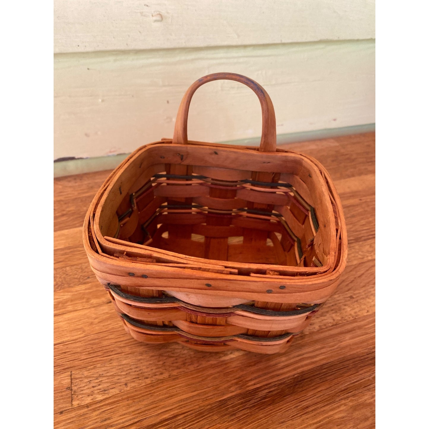 Handwoven Small Wooden Basket With Handle - Rustic & Durable - 5.5"x5.5"x5.5" - Natural Woven Design For Storage Or Home Décor