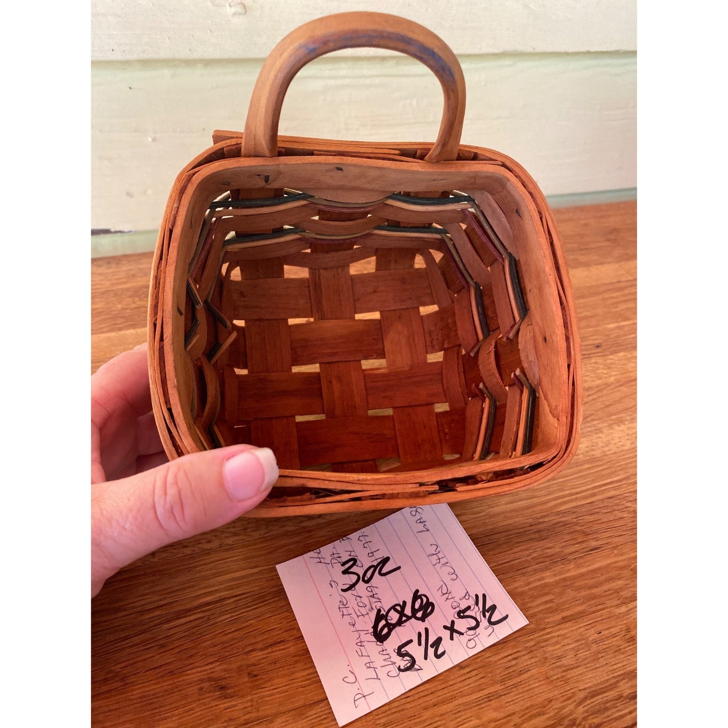 Handwoven Small Wooden Basket With Handle - Rustic & Durable - 5.5"x5.5"x5.5" - Natural Woven Design For Storage Or Home Décor