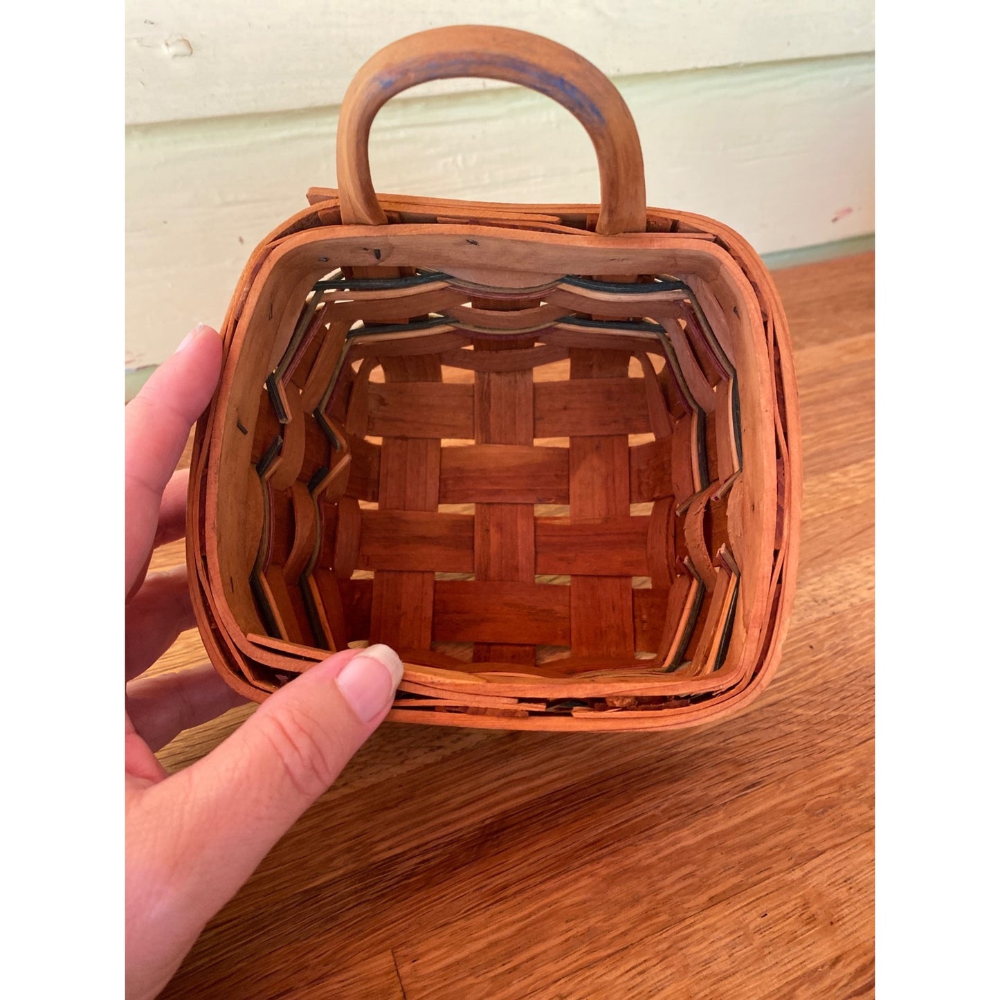 Handwoven Small Wooden Basket With Handle - Rustic & Durable - 5.5"x5.5"x5.5" - Natural Woven Design For Storage Or Home Décor