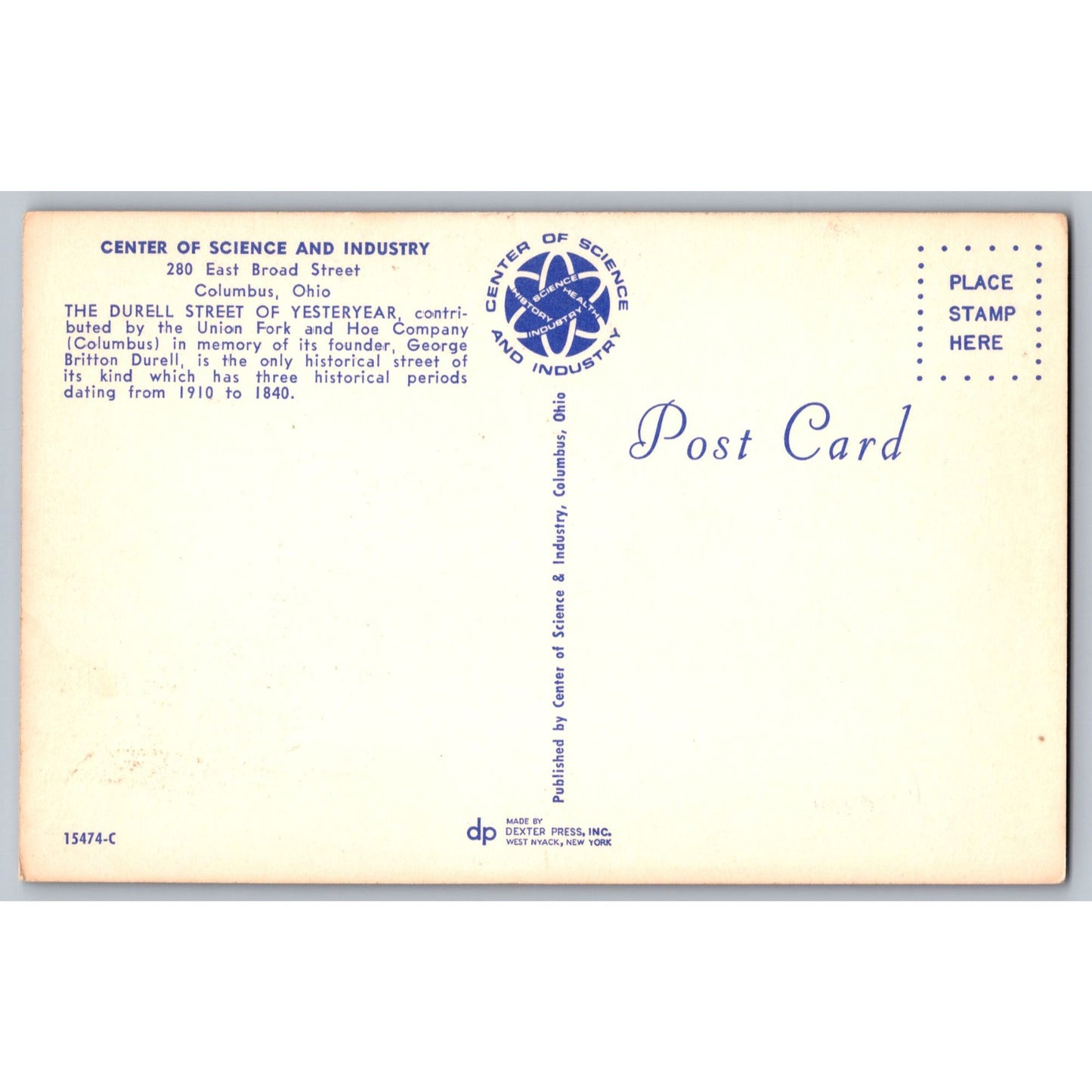 Columbus OH Ohio The Durell Street Center Of Science & Industry Postcard