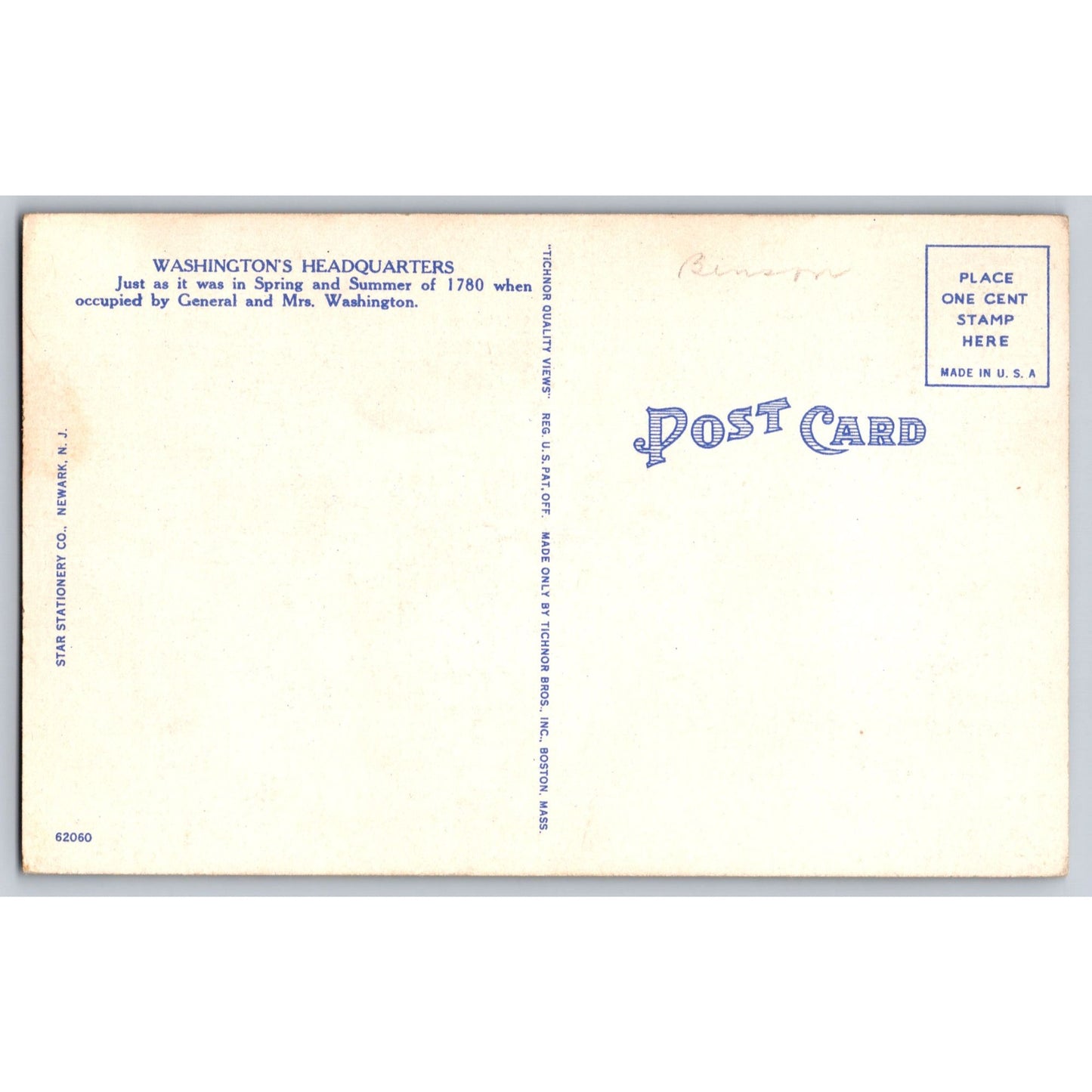 Morristown NJ New Jersey Washington's Headquarters 1940s Linen Postcard Unused