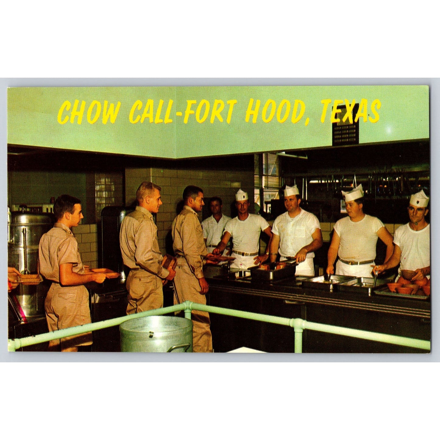 Fort Hood TX Texas Chow Call Soldiers Mess Hall Chrome Postcard Unused