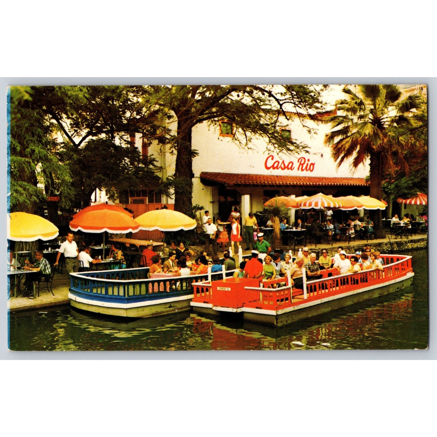 San Antonio TX Texas Famous Casa Rio Restaurant Scenic Boats Chrome postcard