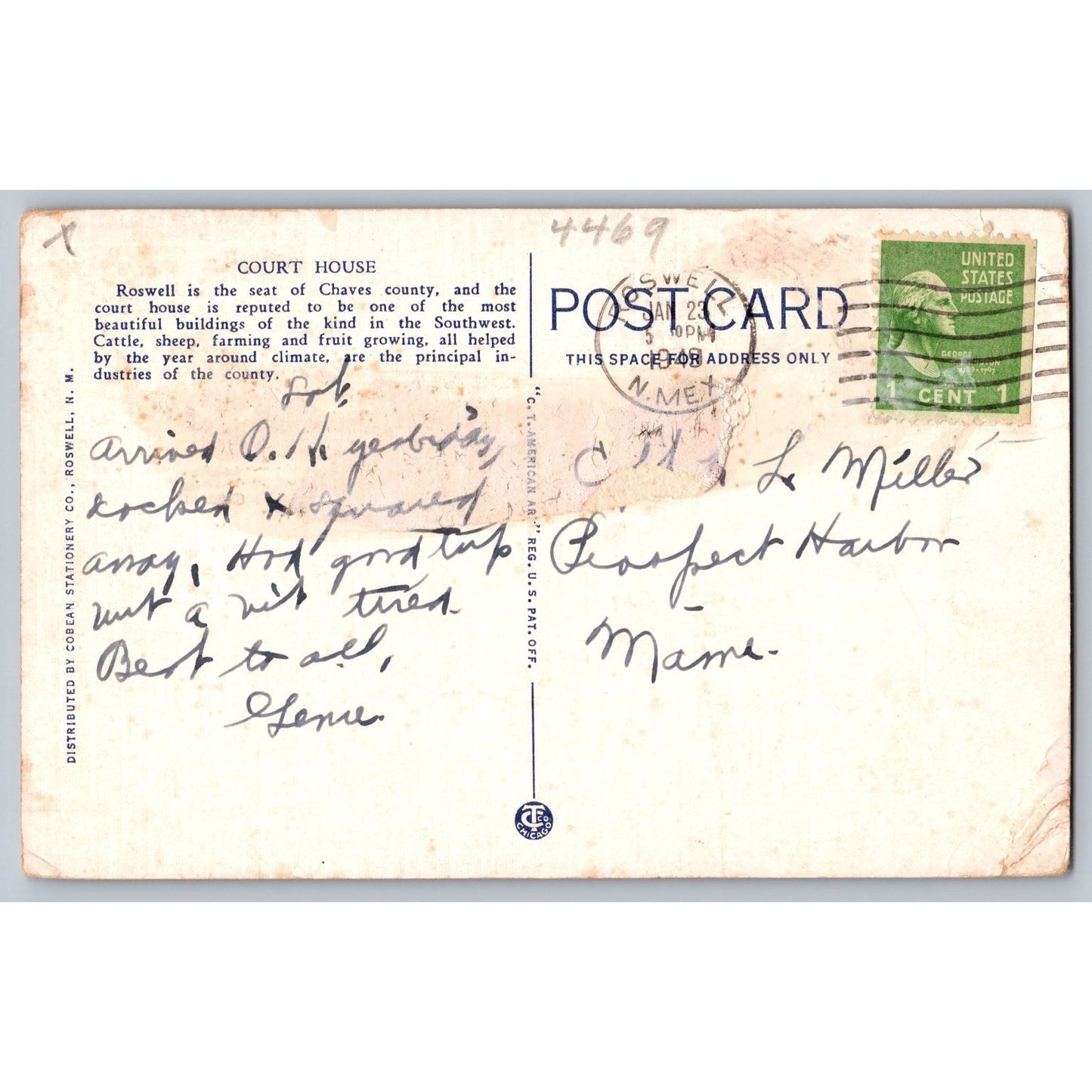 Roswell NM New Mexico Chaves County Court House White Border Postcard Used