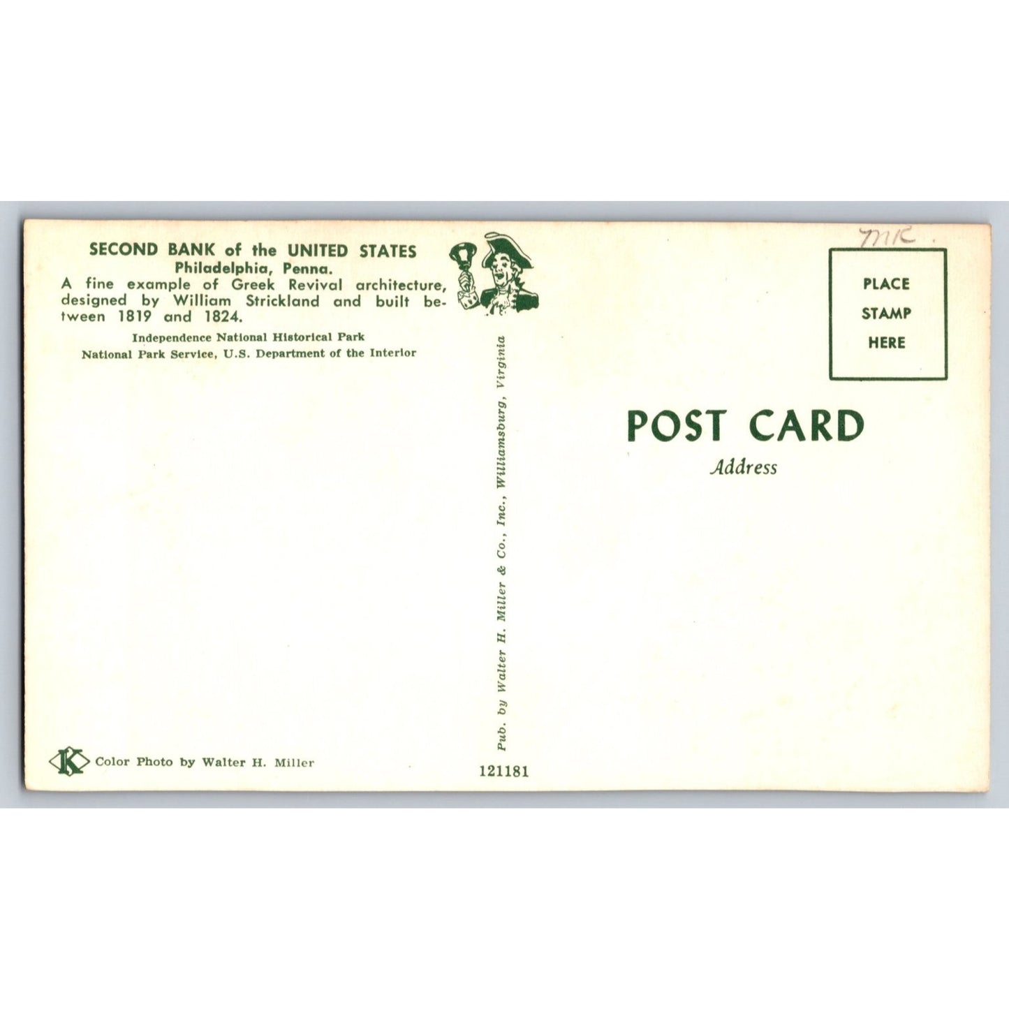 Philadelphia PA Second Bank of the United States Chrome Postcard Unused