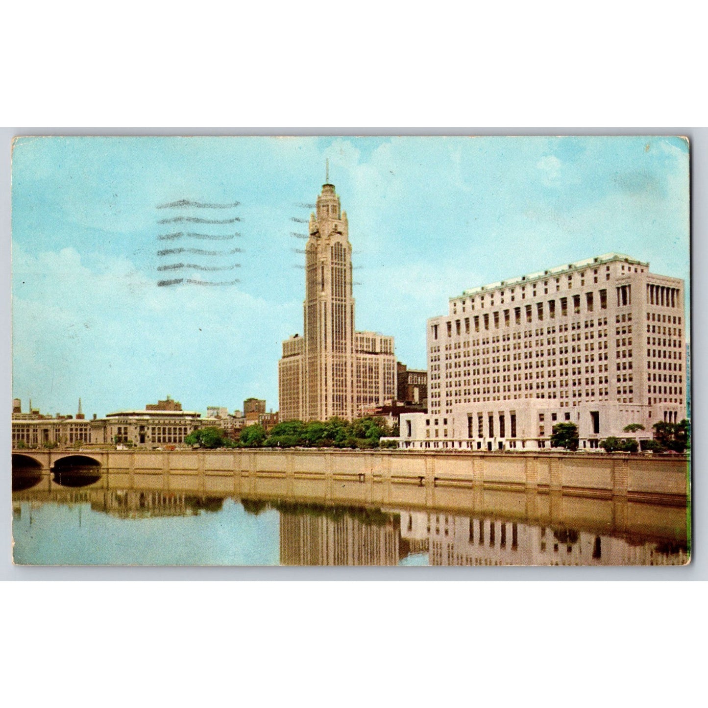 Columbus OH Ohio Civic Center LeVeque Tower & State Chrome Postcard Used