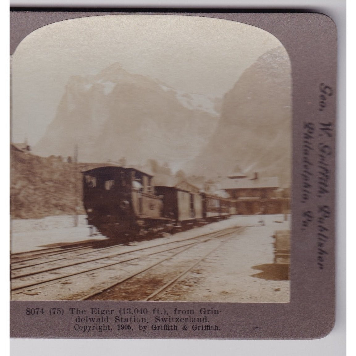 The Eiger Switzerland Grindelwald  Stereoview Griffith & Griffith 1905 Mountain