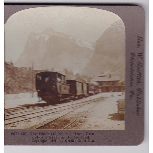 The Eiger Switzerland Grindelwald  Stereoview Griffith & Griffith 1905 Mountain