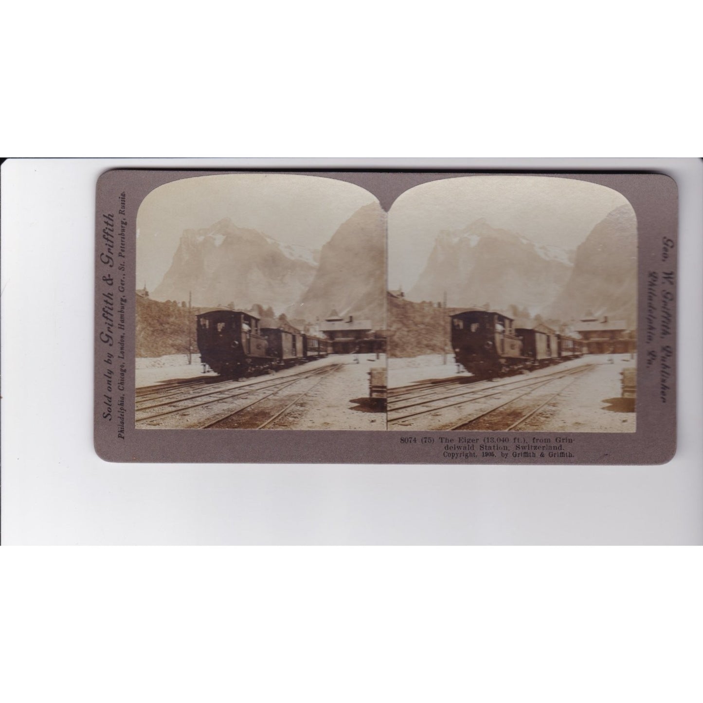 The Eiger Switzerland Grindelwald  Stereoview Griffith & Griffith 1905 Mountain