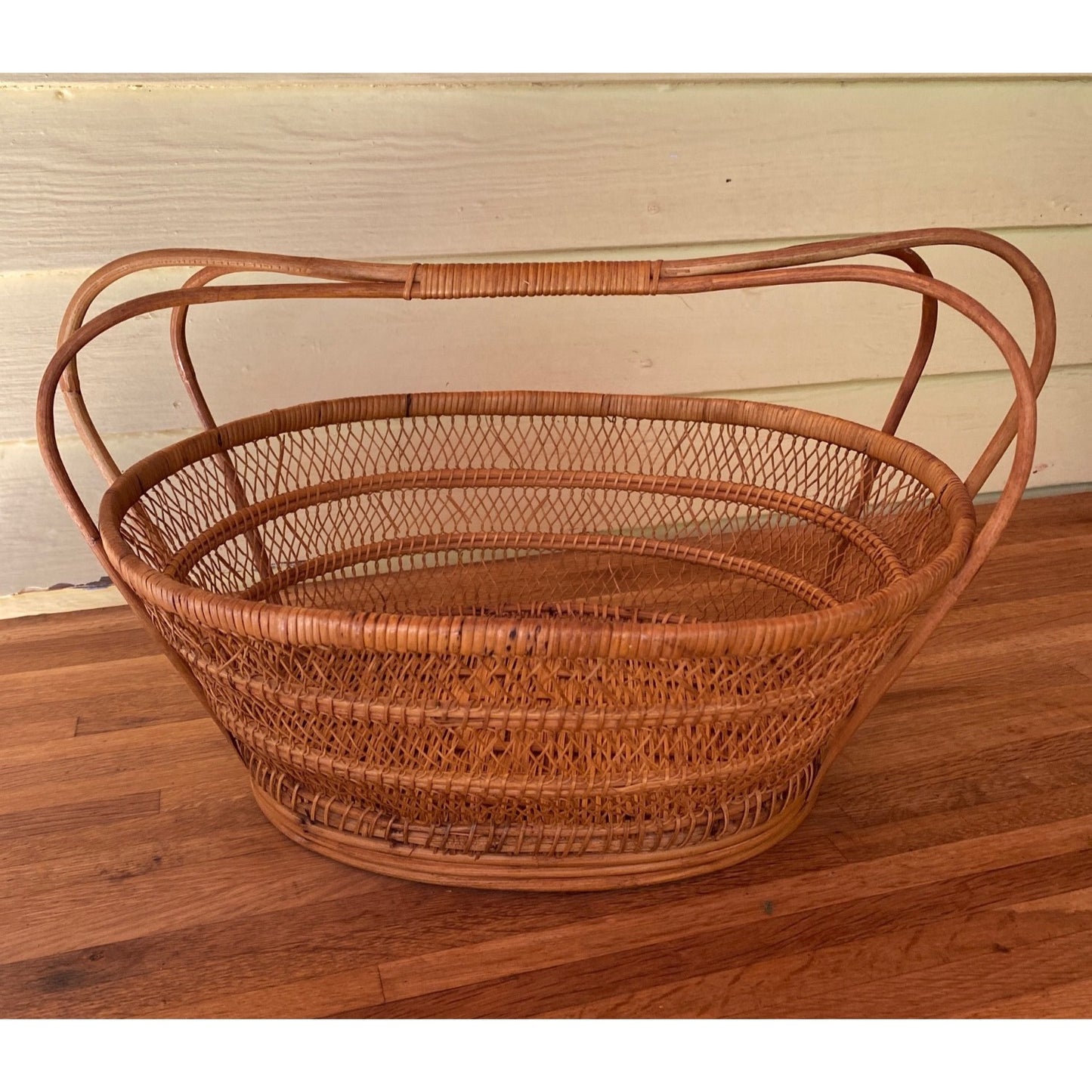 Wicker Oval Basket With Handles For Storage Decorative Display Or Harvest Use Natural Brown Finish