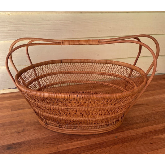 Wicker Oval Basket With Handles For Storage Decorative Display Or Harvest Use Natural Brown Finish
