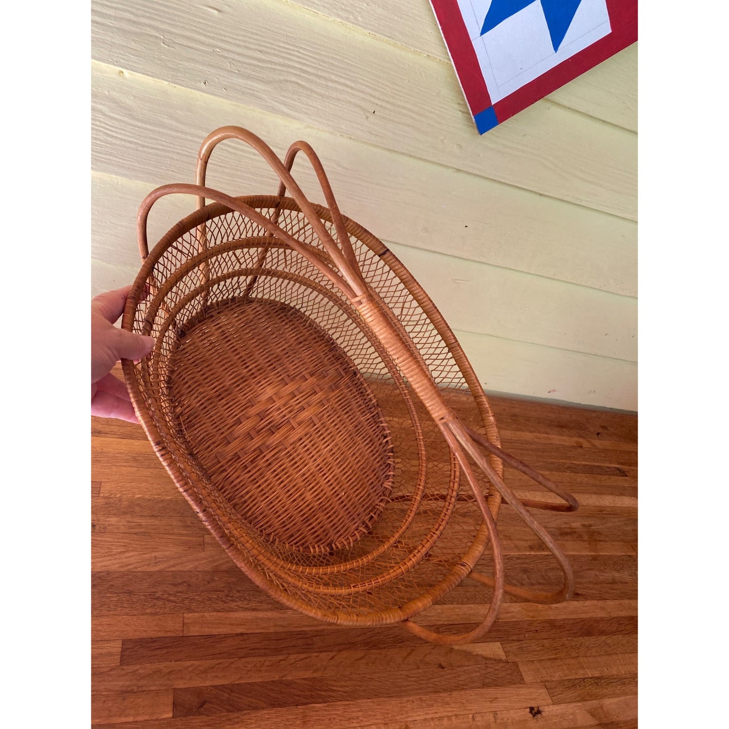 Wicker Oval Basket With Handles For Storage Decorative Display Or Harvest Use Natural Brown Finish