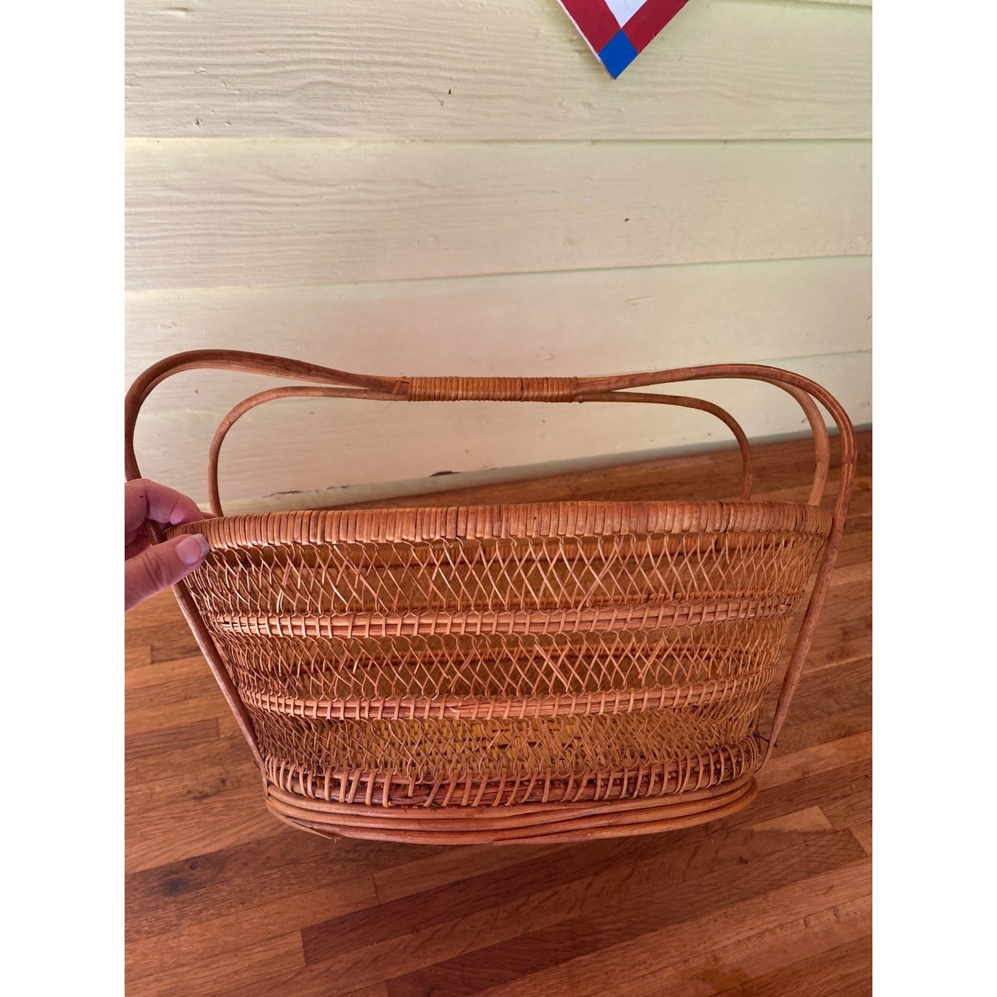 Wicker Oval Basket With Handles For Storage Decorative Display Or Harvest Use Natural Brown Finish