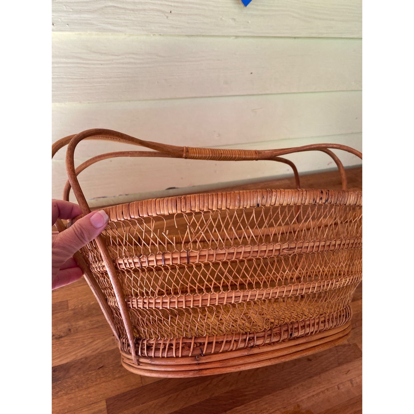 Wicker Oval Basket With Handles For Storage Decorative Display Or Harvest Use Natural Brown Finish