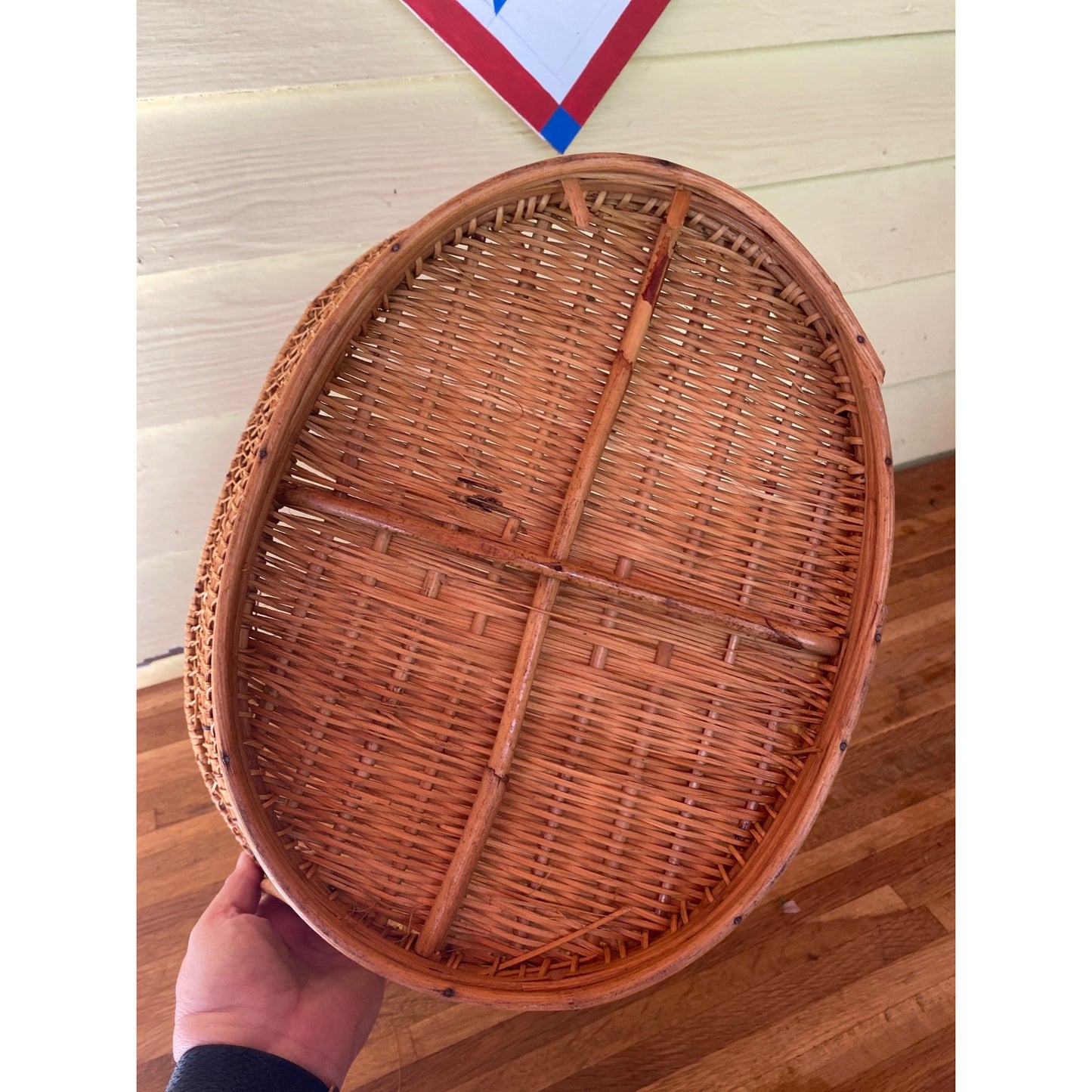 Wicker Oval Basket With Handles For Storage Decorative Display Or Harvest Use Natural Brown Finish