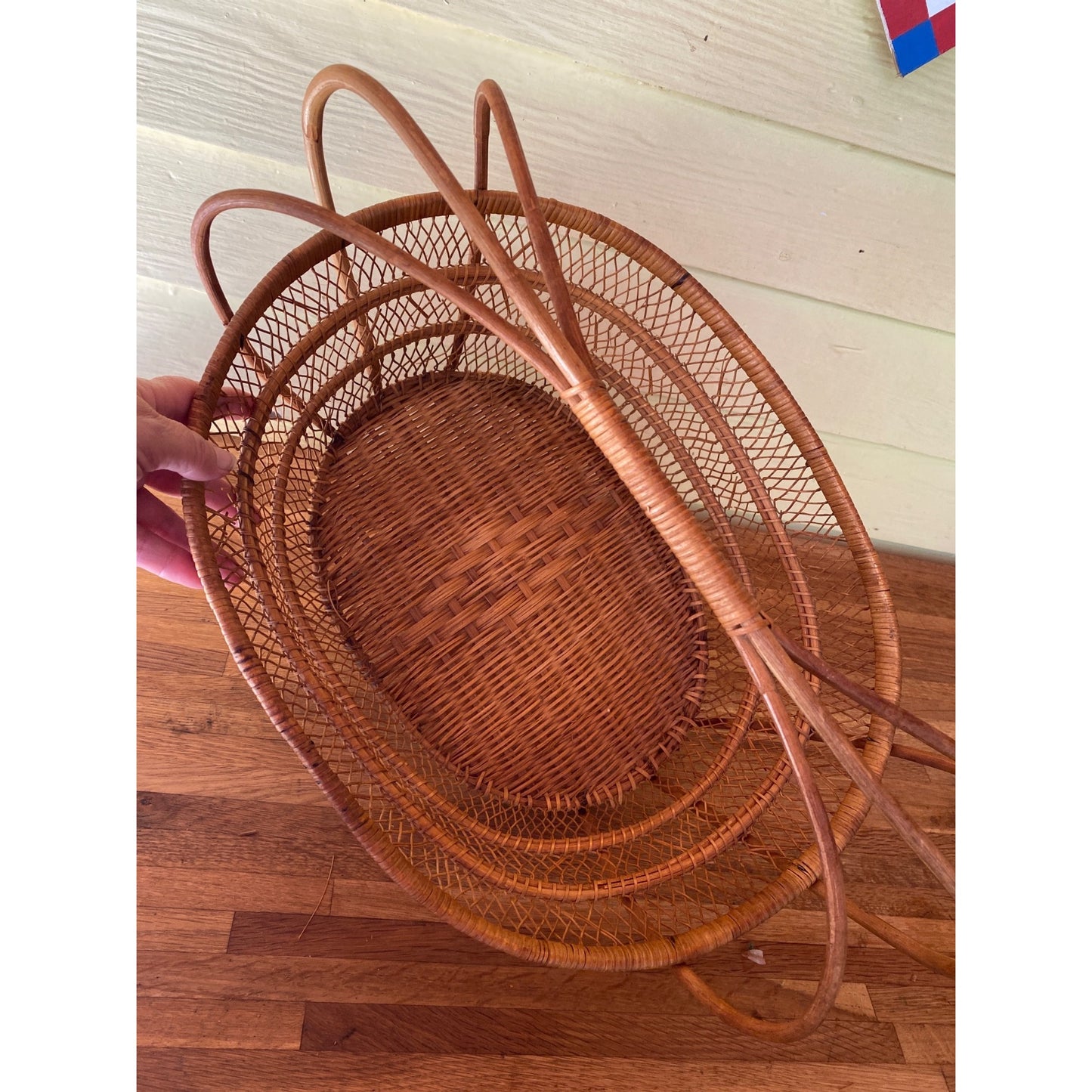 Wicker Oval Basket With Handles For Storage Decorative Display Or Harvest Use Natural Brown Finish