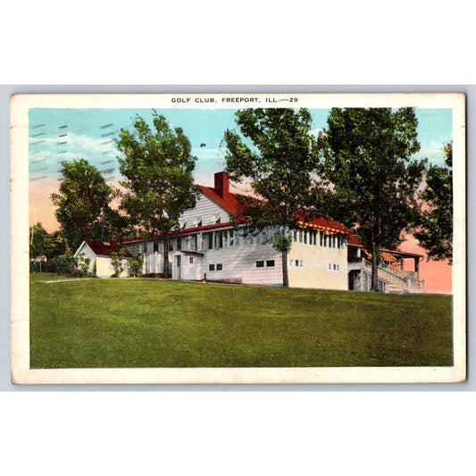Freeport IL Illinois Golf Club 1936 White Border Postcard Used