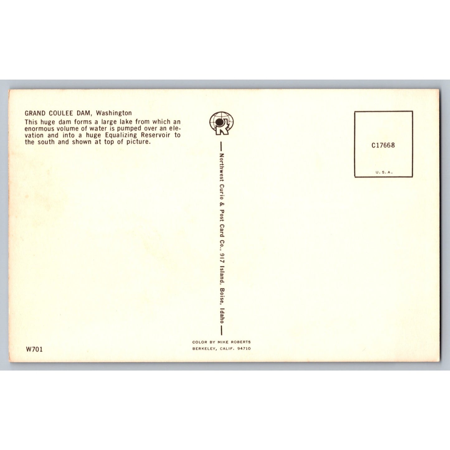 Grand Coulee Dam WA Washington Scenic Chrome Postcard Unused Northwest Curio