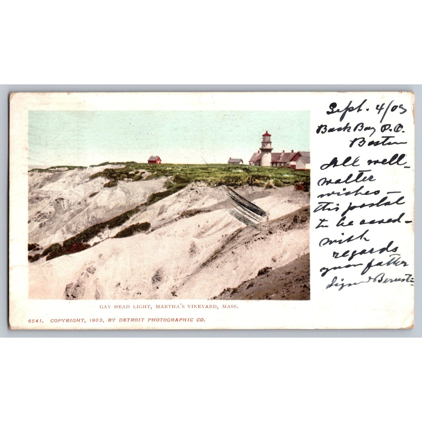 Martha's Vineyards MA Massachusetts Gay Head Light Lighthouse Postcard Used