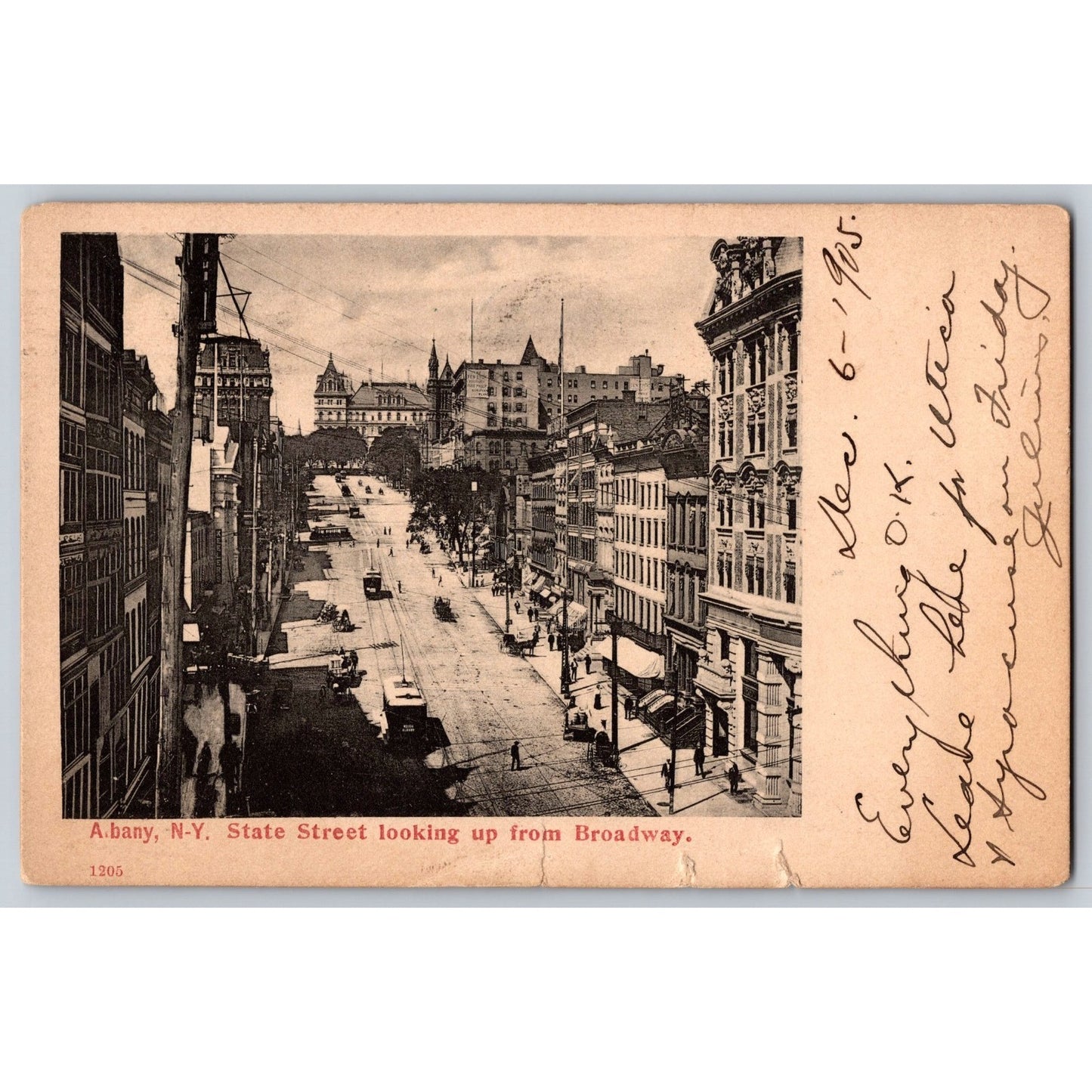 Albany NY New York State Street Looking from Broadway 1905 Undivided Postcard