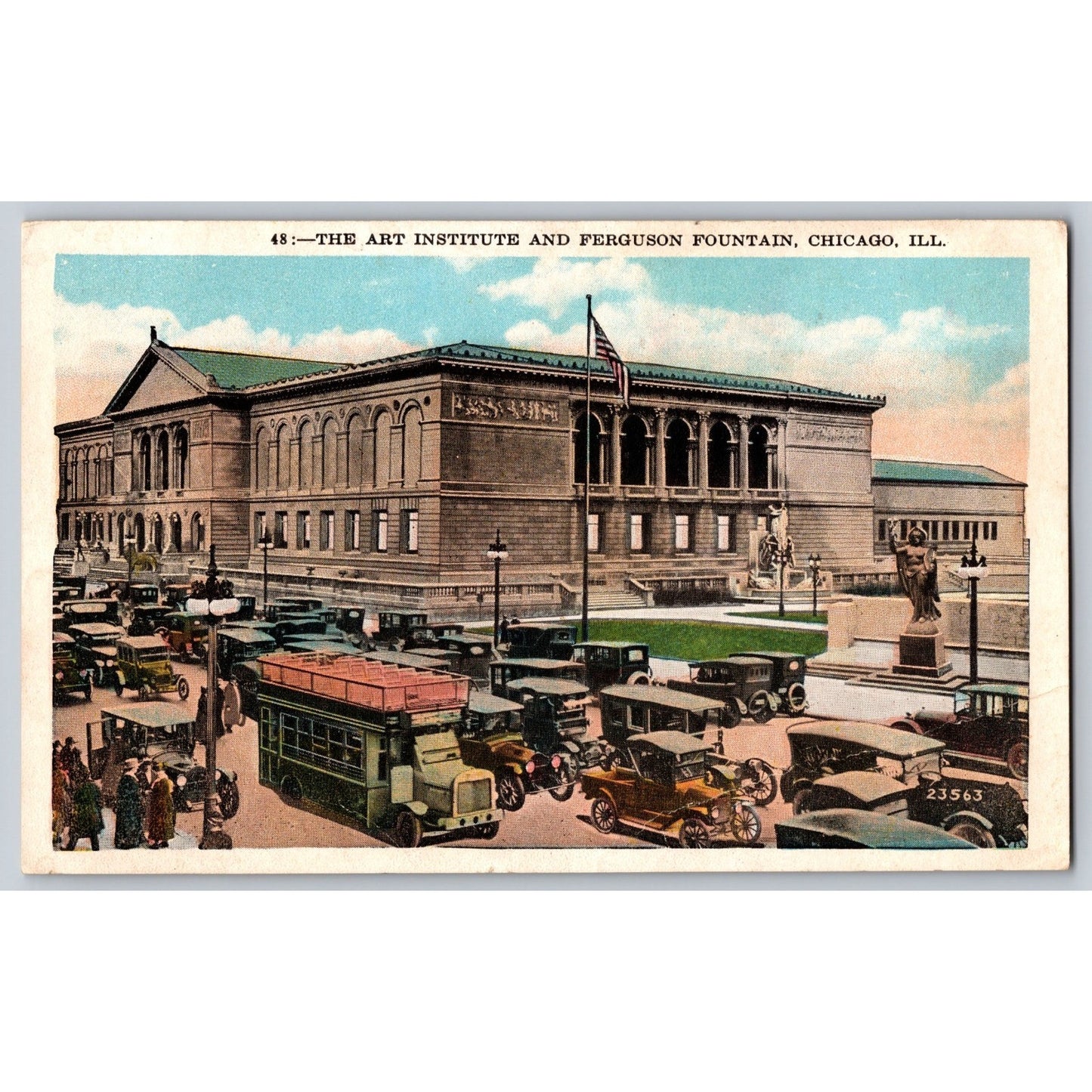Chicago IL Illinois Art Institute Ferguson Fountain White Border Postcard