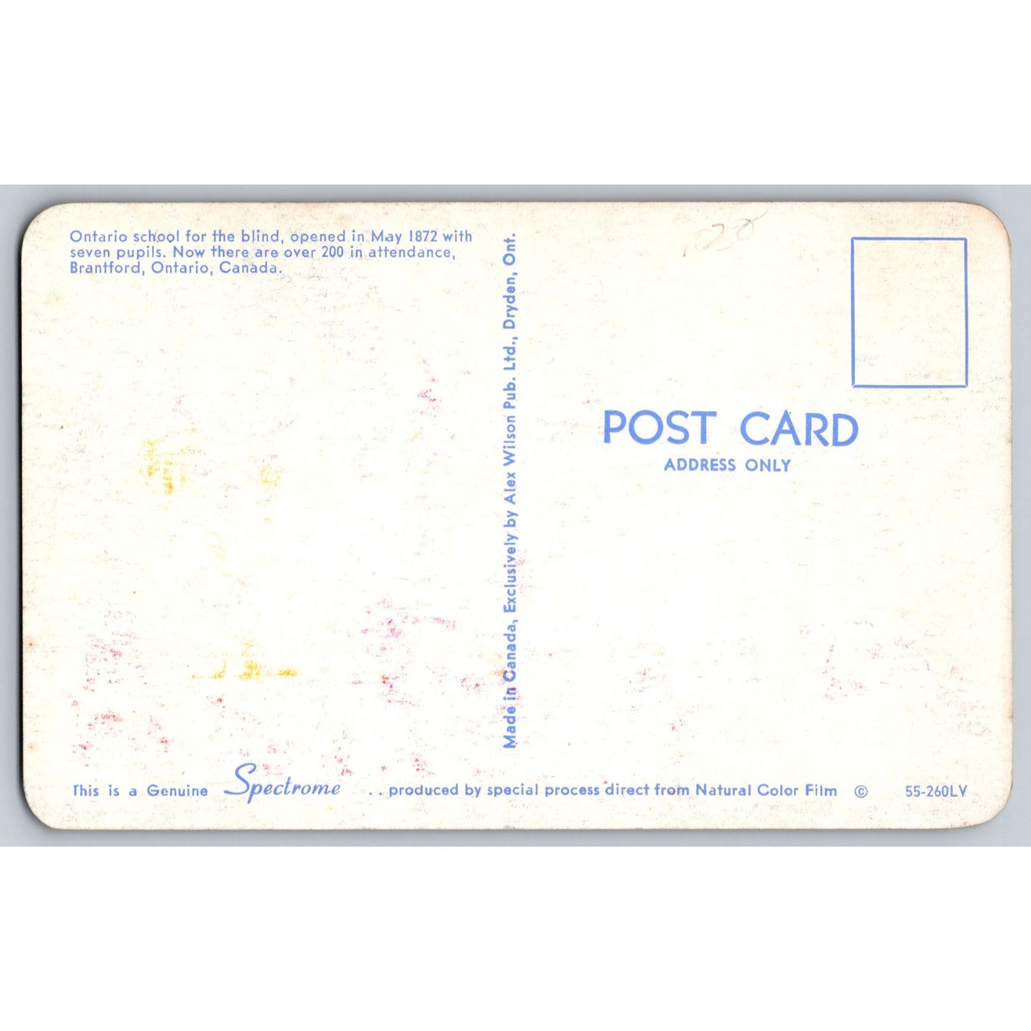 Brantford Ontario Canada School For The Blind Alex Wilson Spectrome Postcard