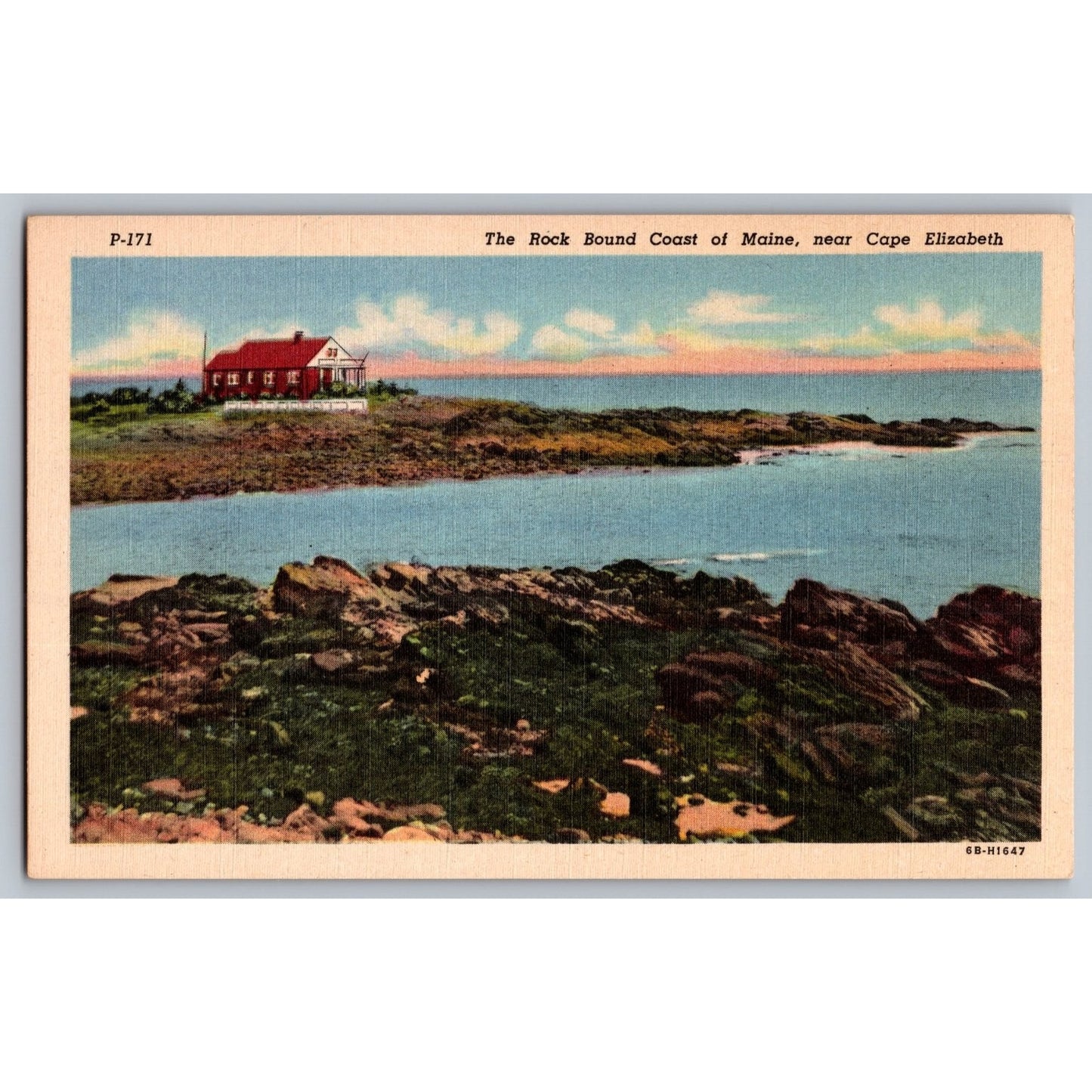 Cape Elizabeth ME Maine Rock Bound Coast White Border Postcard Unused