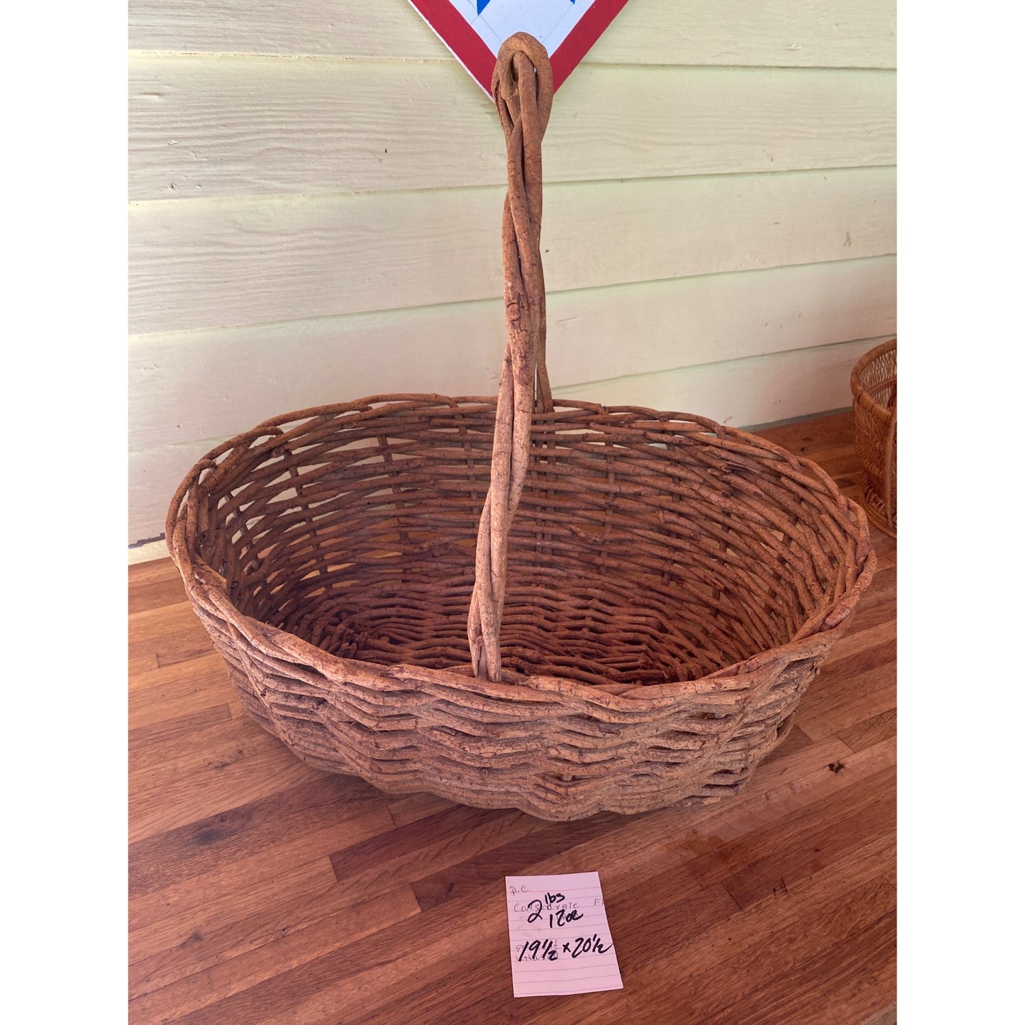 Grape Vine Large Handwoven Wicker Basket With Twisted Handle - 19.5" X 20" - Rustic Brown Oval Design
