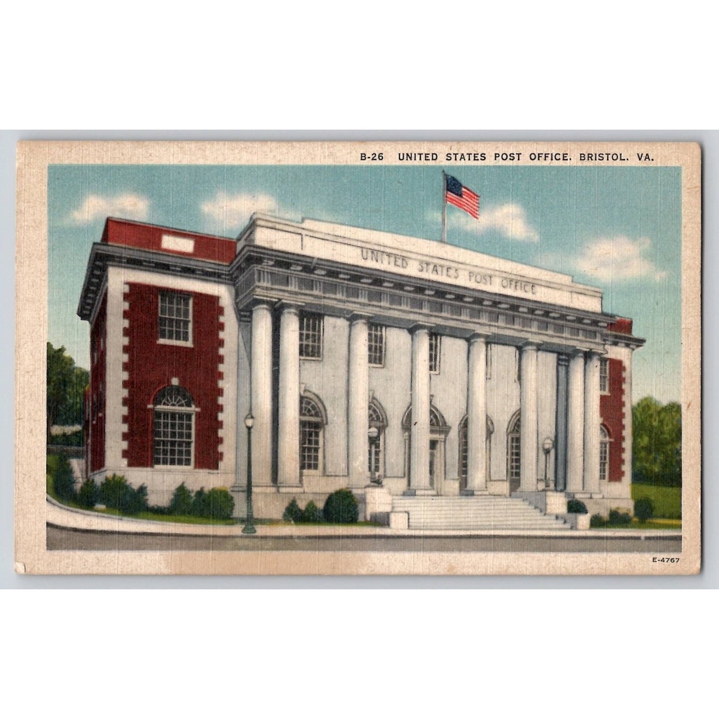 Bristol VA Virginia United States Post Office White Border Postcard Used