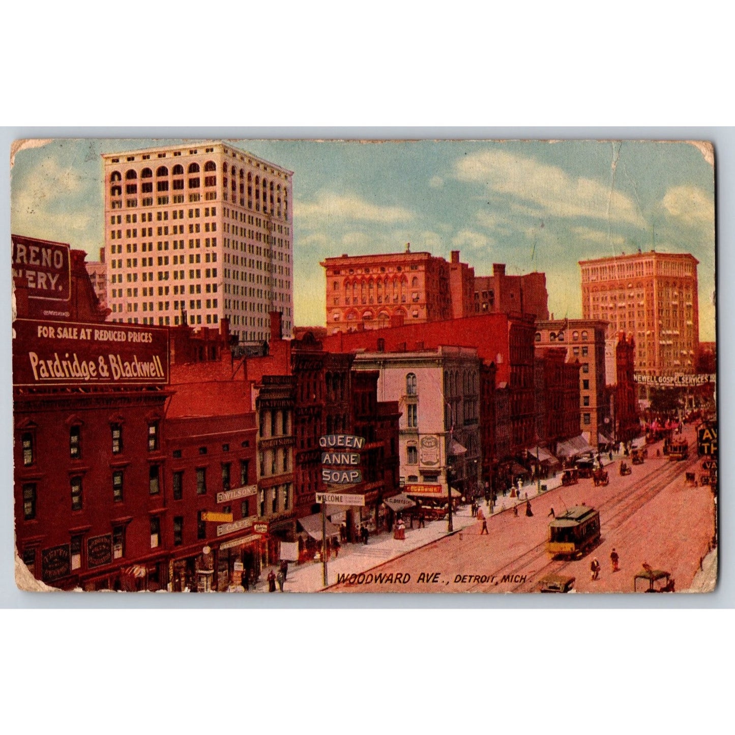 Detroit MI Michigan Woodward Ave 1910 Street Scene Divided Back Postcard Used
