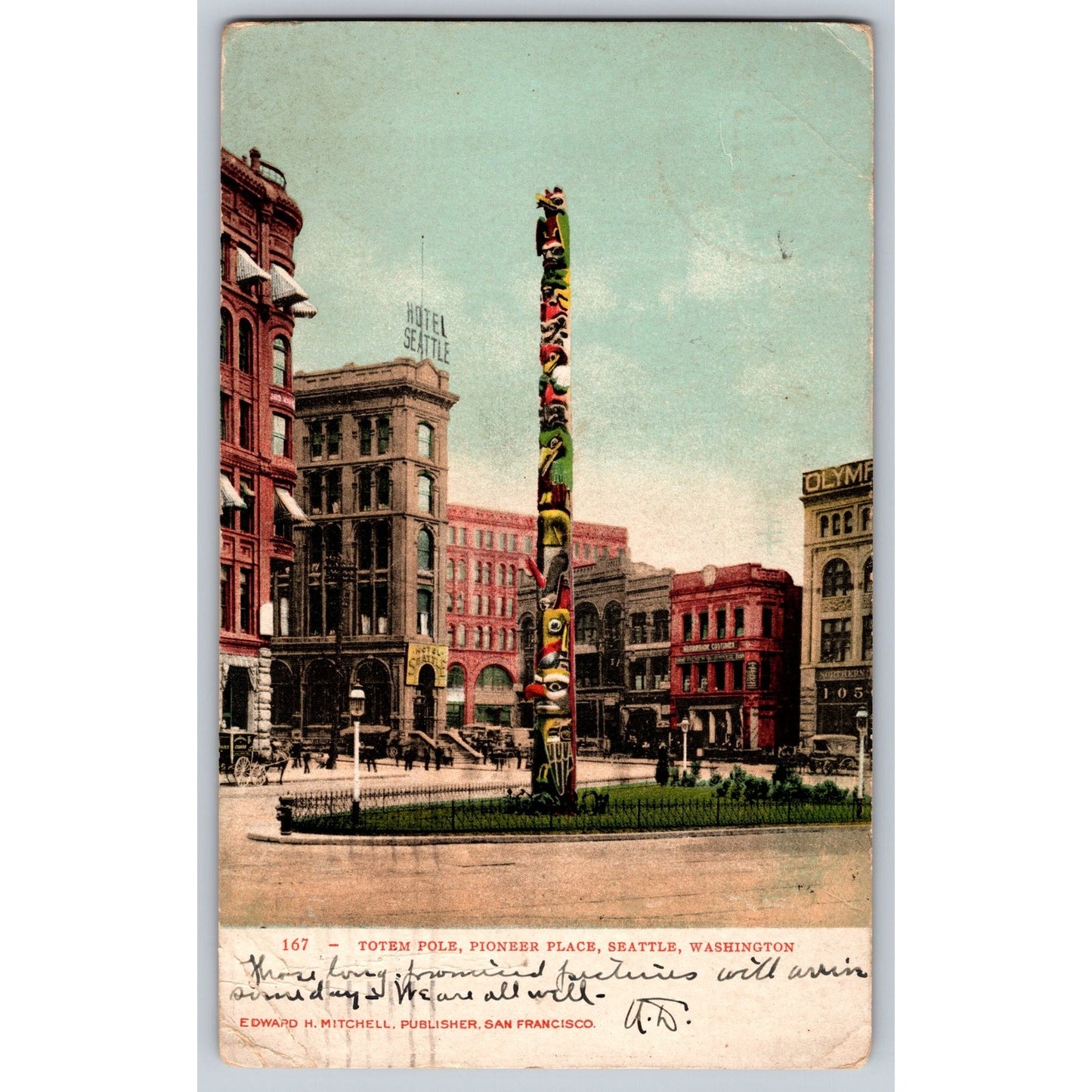 Seattle WA Washington Totem Pole Pioneer Place 1907 Undivided Back Postcard