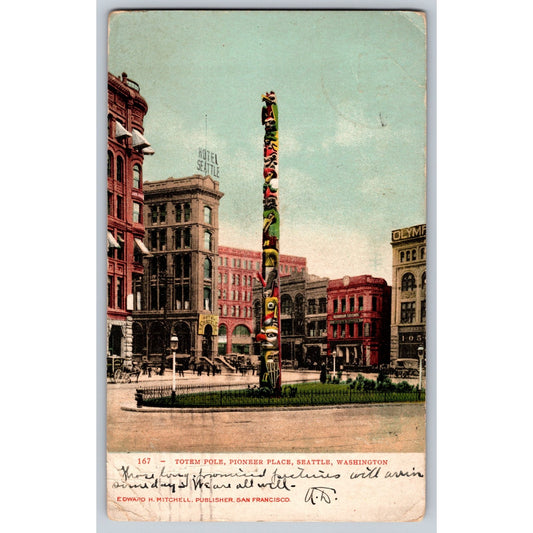 Seattle WA Washington Totem Pole Pioneer Place 1907 Undivided Back Postcard