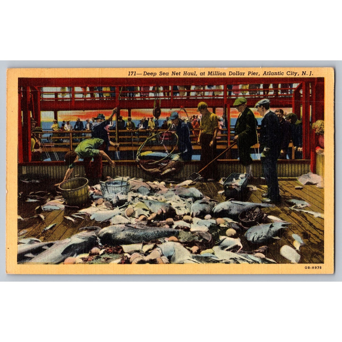 Atlantic City NJ New Jersey Deep Sea Net Haul Million Dollar Pier Linen Postcard