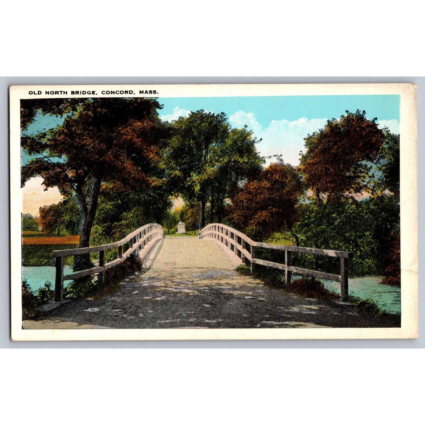 Concord MA Massachusetts Old North Bridge White Border Postcard Tichnor Unused