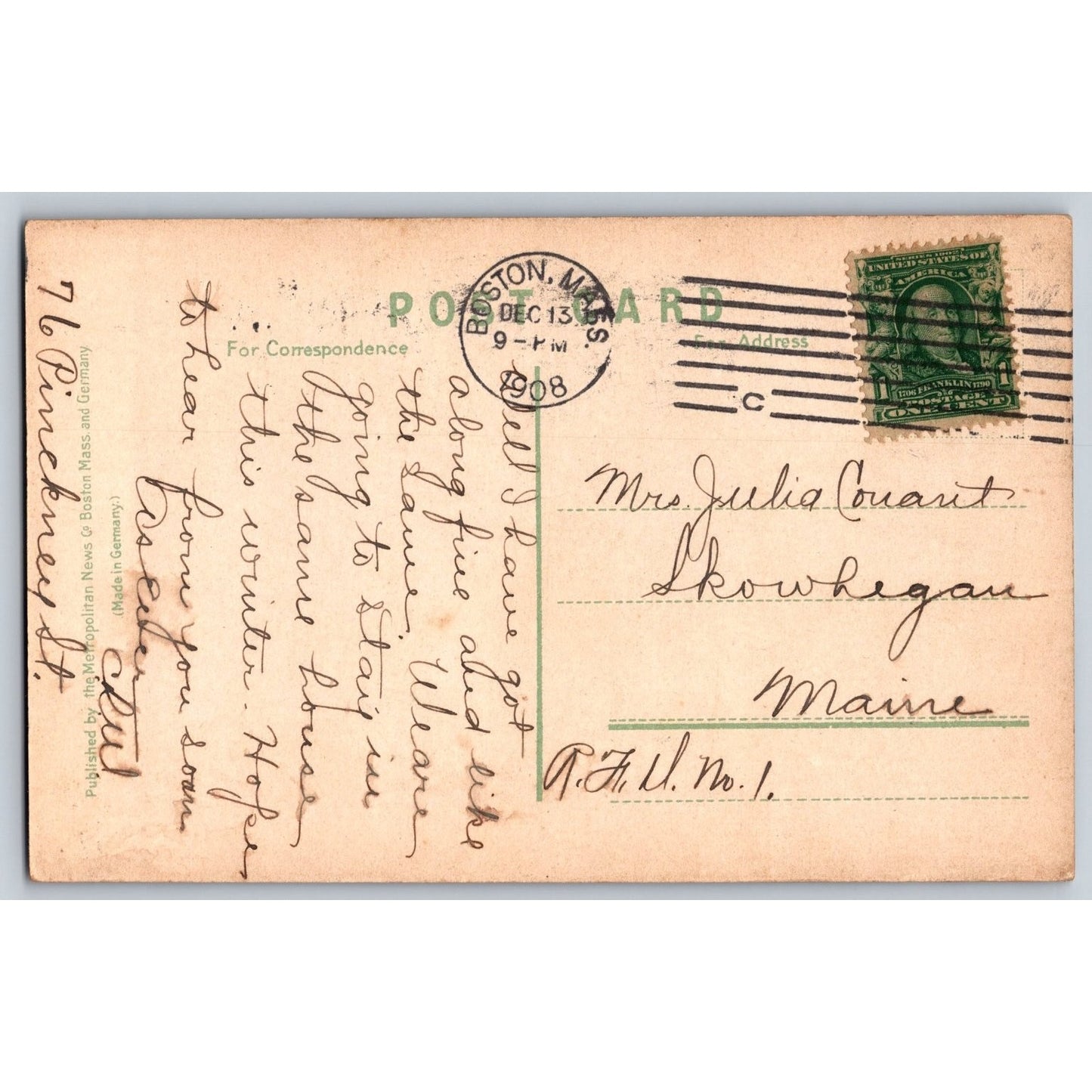 Boston MA Massachusetts Mrs Jack Gardners Palace1908 Divided Back Postcard