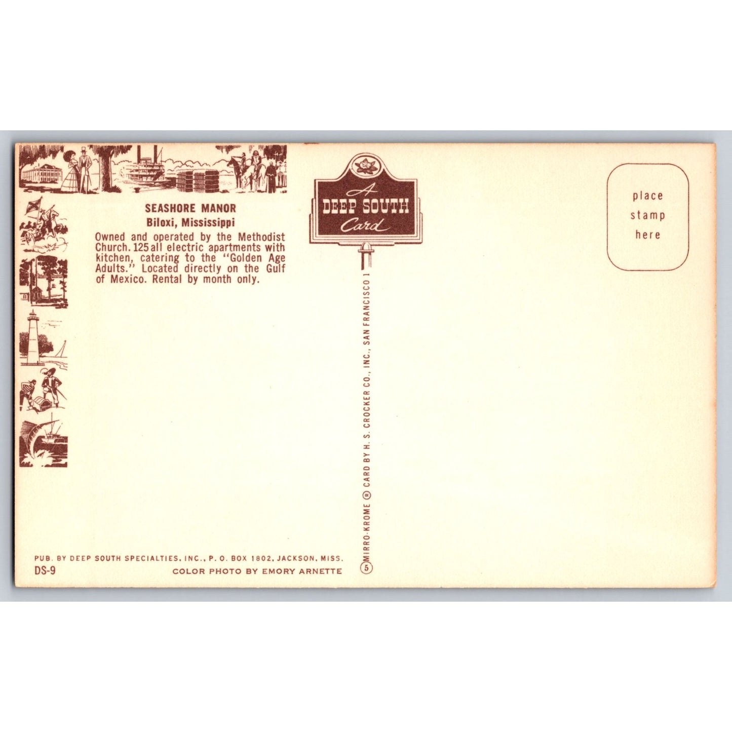 Biloxi MS Mississippi Seashore Manor Postcard Deep South Card Emory Arnette
