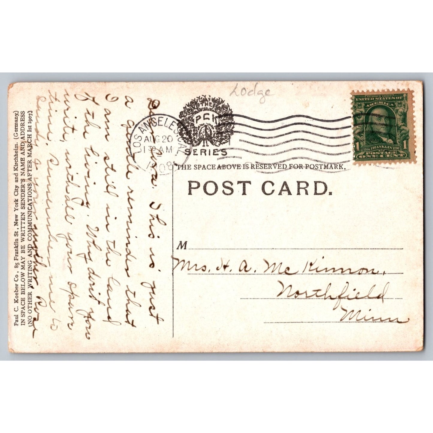 Los Angeles CA California Scottish Rite Cathedral 1908 Divided Back Postcard