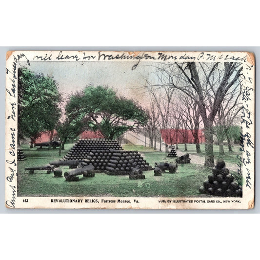 Hampton Fortress Monroe VA Virginia Revolutionary Relics Cannons 1904 Postcard